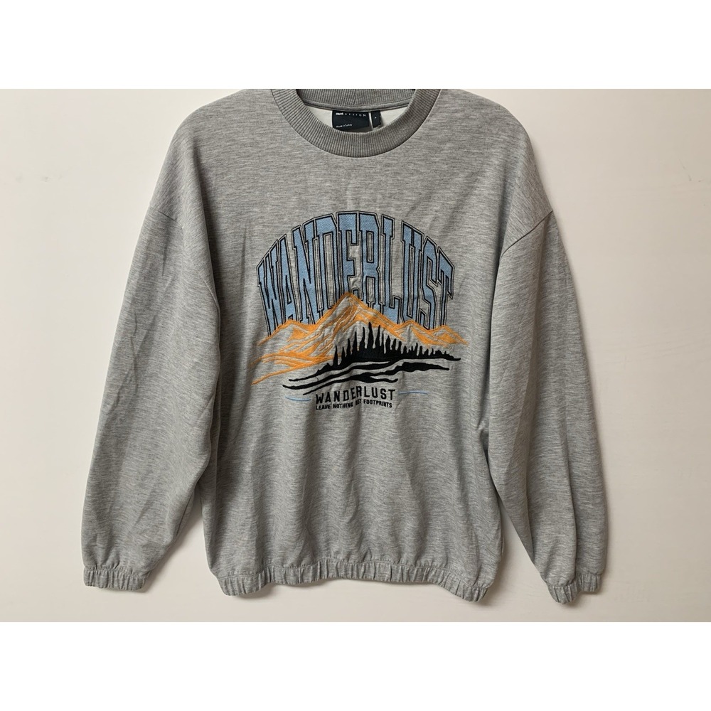 Asos Design Sweatshirt Oversized Small Wanderlust Gray Graphic Y2k